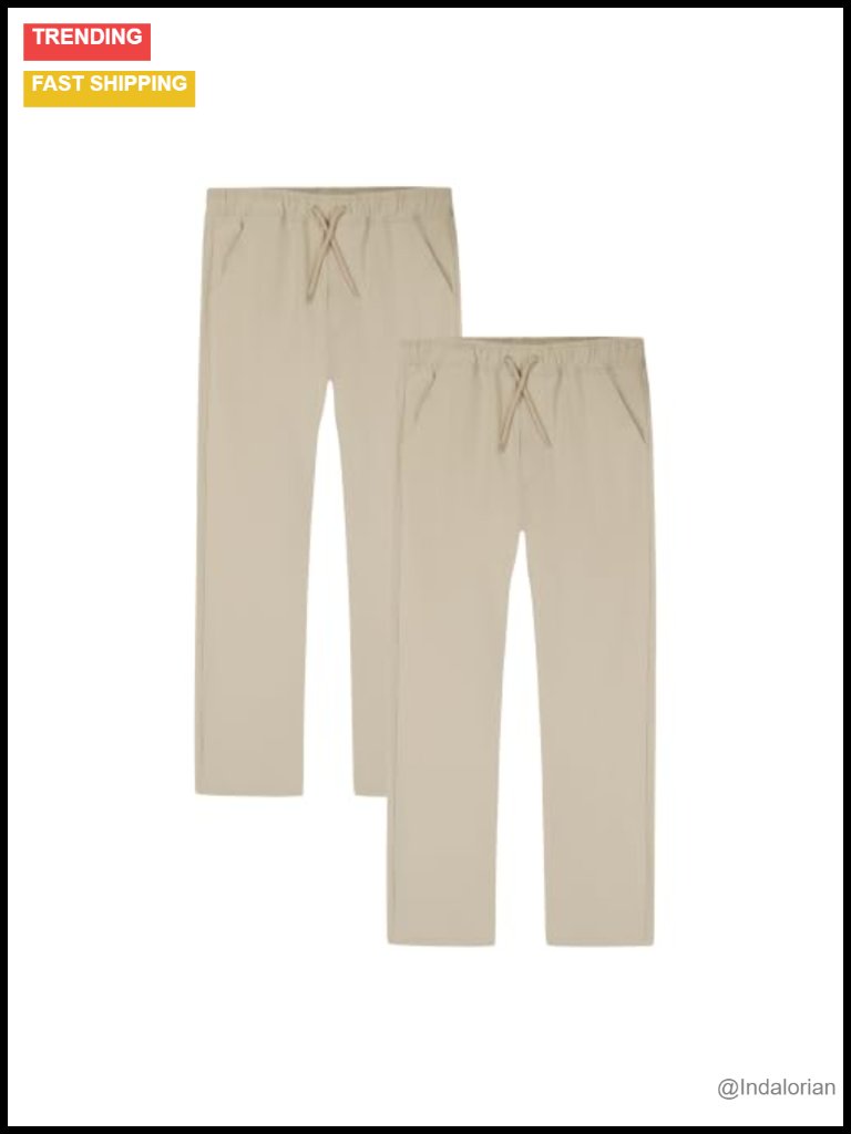 Boys' Stretch Twill Performance Pants 2-Pack, Drawstring Waist, Big Kid